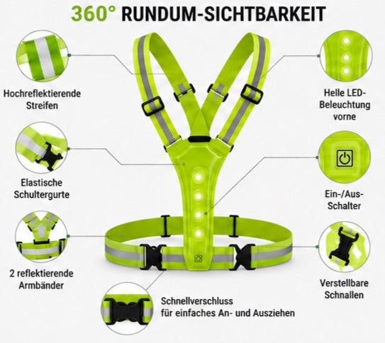 LED Warnweste, Laufweste für Sport, Fahrrad & Outdoor